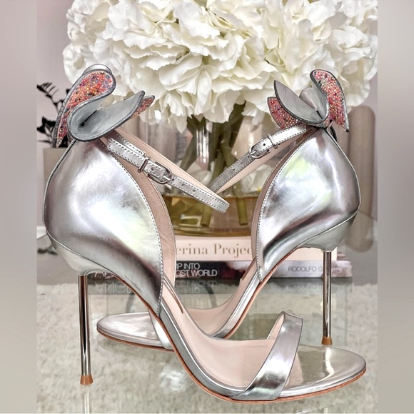 Sophia Webster Shoes - Sophia Webster Maya Silver Bow-Accent Ankle Strap Sandals - Silver